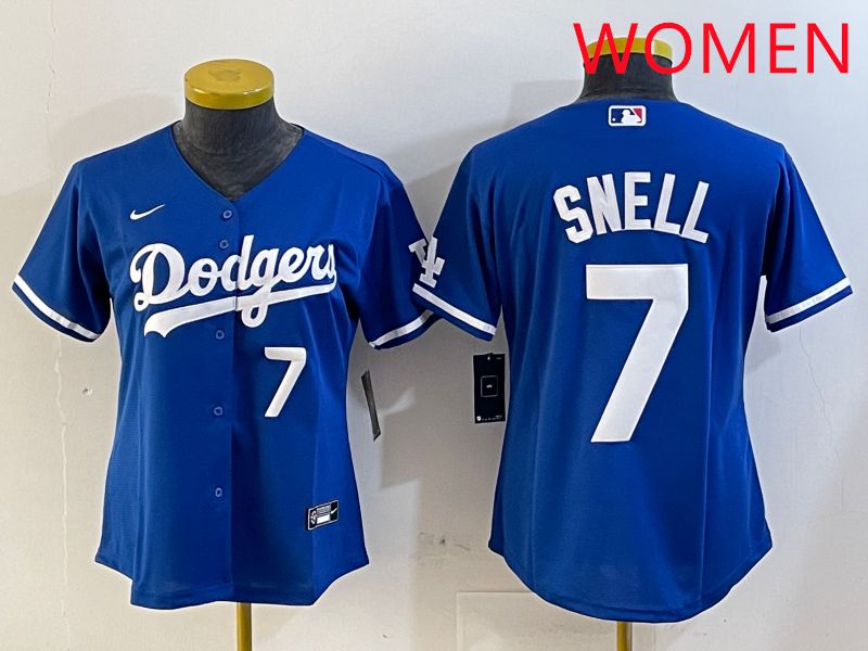 Women Los Angeles Dodgers #7 Snell Blue Game 2025 Nike MLB Jersey style 6->women mlb jersey->Women Jersey
